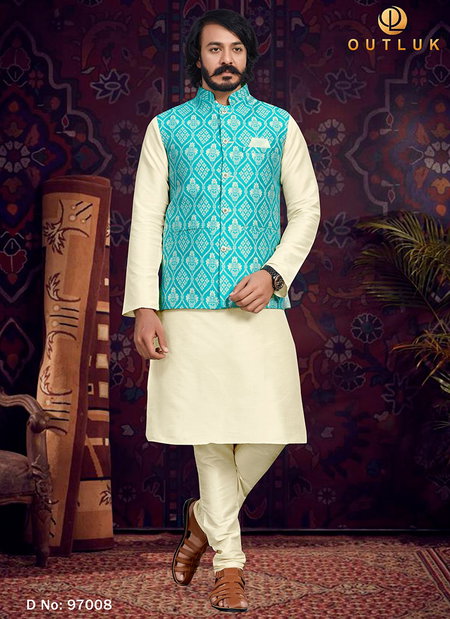 Sea Green Colour Outluk 97 New Latest Designer Ethnic Wear Kurta Pajama With Jacket Collection 97008